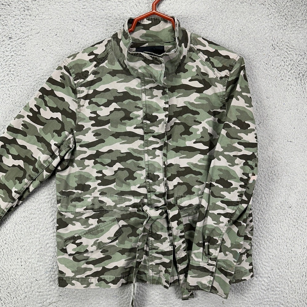 Banana Republic Jacket Utility Full Zip Women Small Green Camo Belted Pocket NEW
